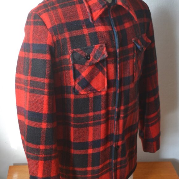 Wool CPO Jacket/ Plaid Shirt Jacket/ Man Made Fur Lining/ Vintage Hunting Jacket - Picture 4 of 10